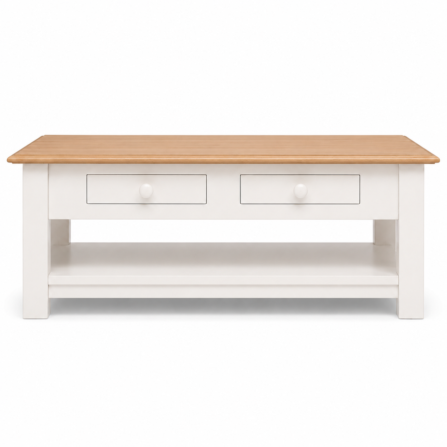 Farozi Coffee Table - White Paint & Natural Oak Sculpted Top