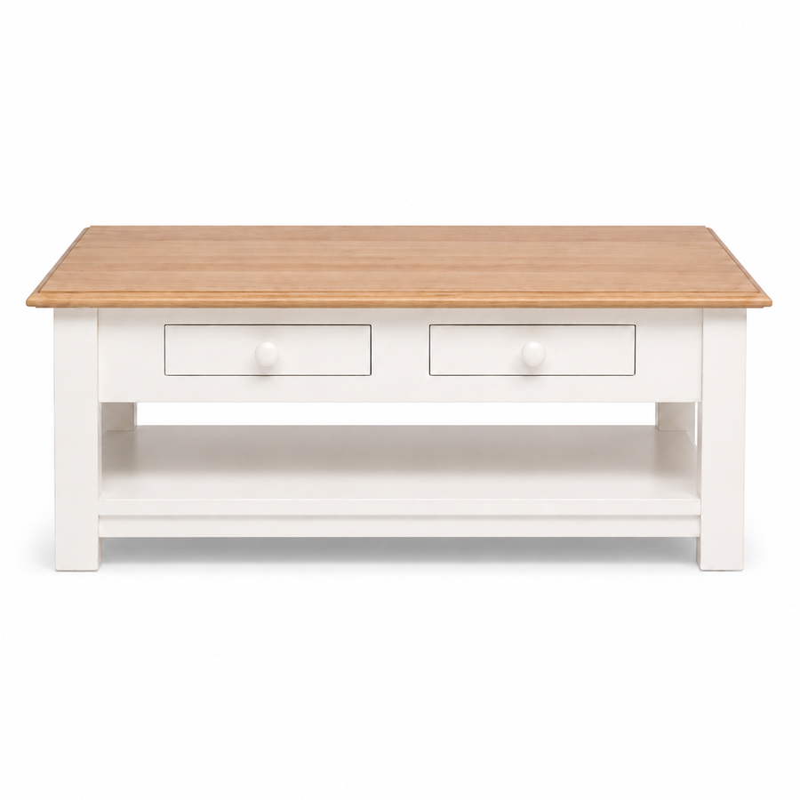 Farozi Coffee Table - White Paint & Natural Oak Sculpted Top