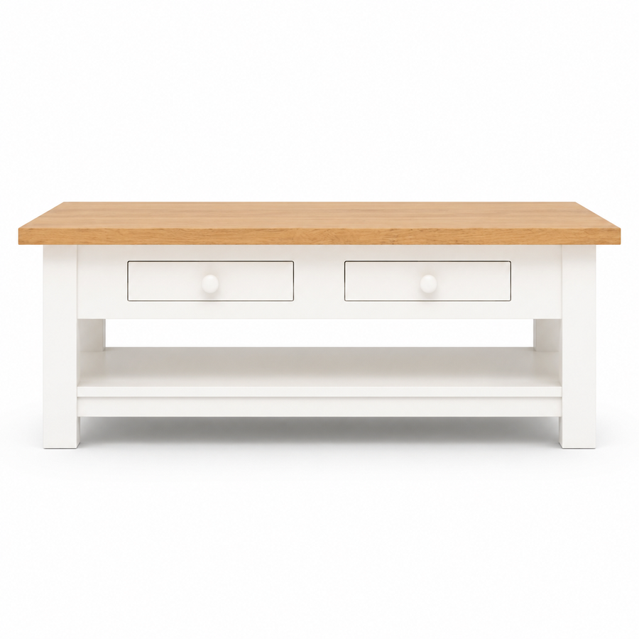 Farozi Coffee Table - White Paint & Natural Oak Top