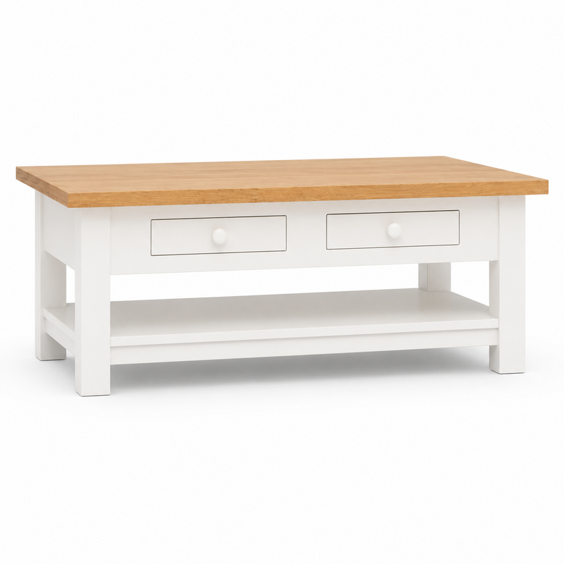 Farozi Coffee Table - White Paint & Natural Oak Top