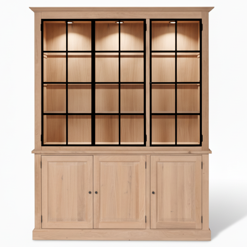 Wexford Display Cabinet - Natural Oak with 3 Glass Panel Doors - View 2