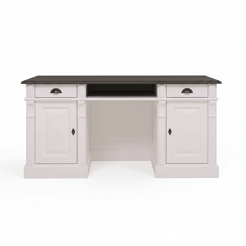 Belvoir Schreibtisch - Weiß - Schwarz Top