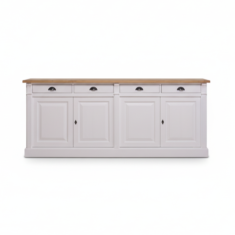 Wexford Buffet bas – Massif Chêne Top and Blanc Base | Classique 4-Porte Armoire de rangement