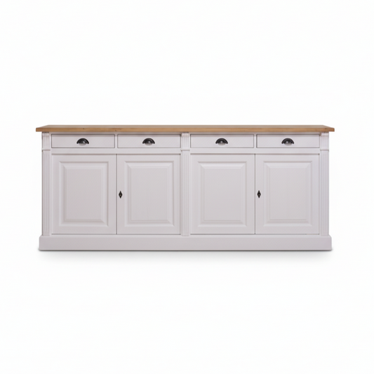 Wexford Sideboard - Solid Oak Top and White Base | Classic 4-Door Storage Cabinet | Marcottestyle