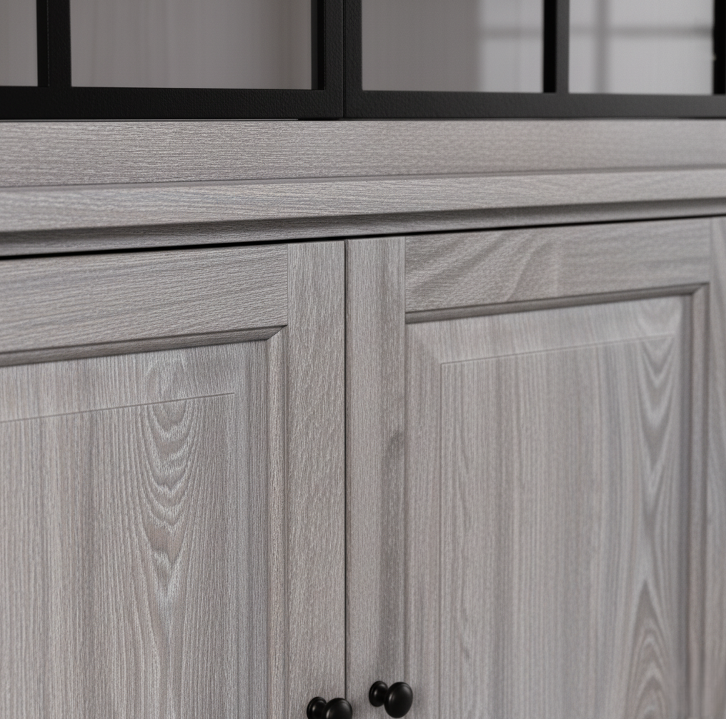 Wexford Display Cabinet - Dark Grey Oak with 3 Glass Panel Doors | Marcottestyle