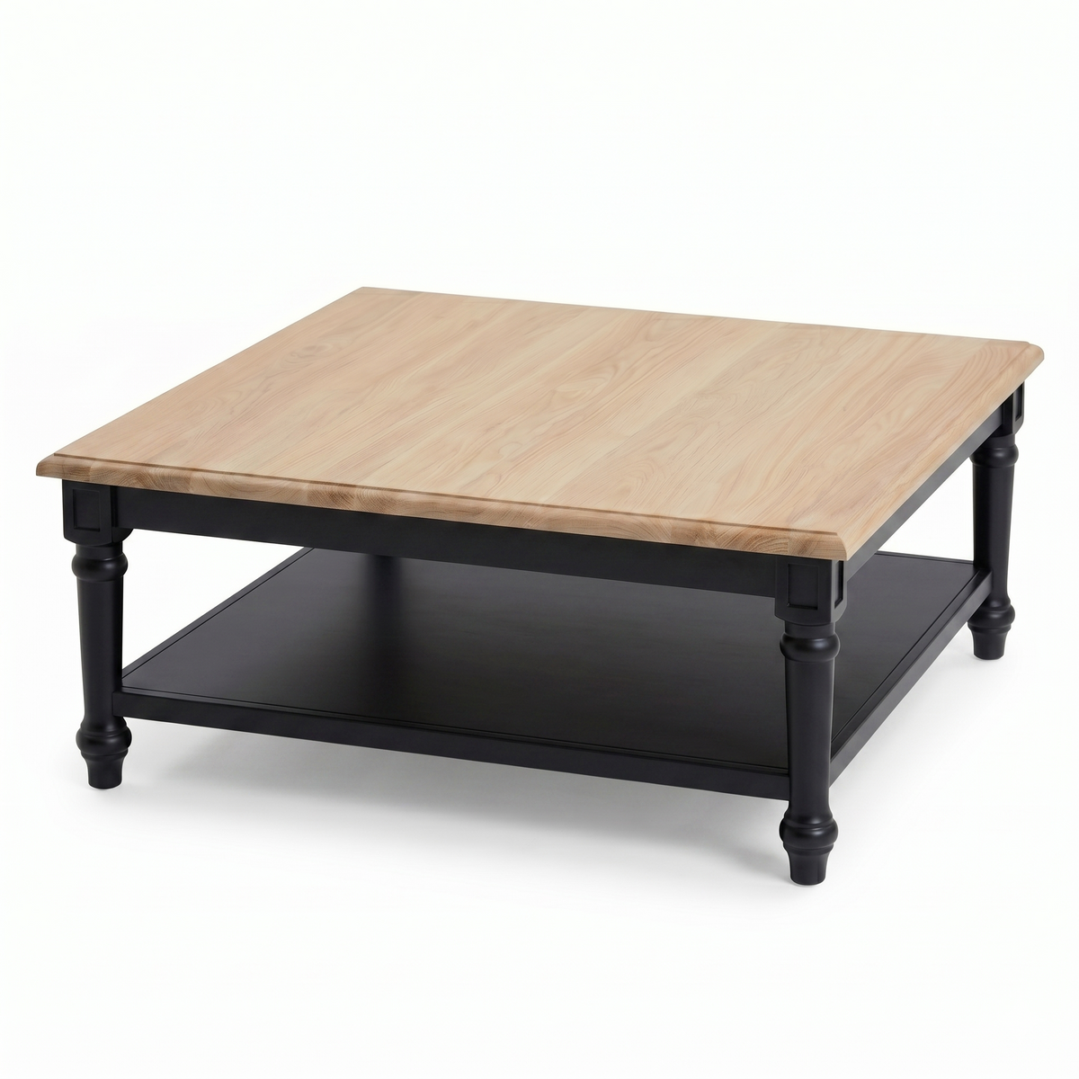 Mesa de Centro Harper - Roble Macizo - Negro y Tablero de Roble - 100 x 100 x 40 cm
