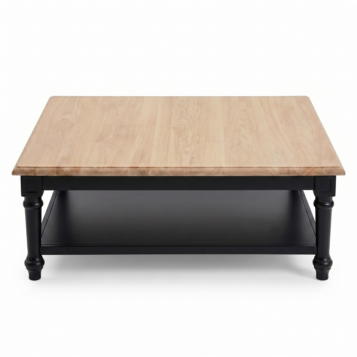 Mesa de Centro Harper - Roble Macizo - Negro y Tablero de Roble - 100 x 100 x 40 cm