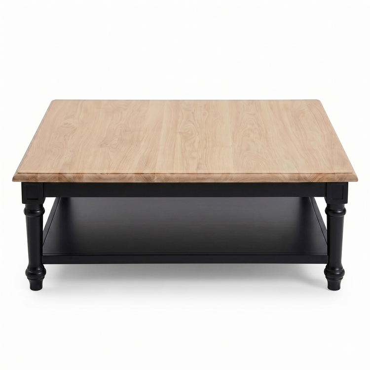 Mesa de Centro Harper - Roble Macizo - Negro y Tablero de Roble - 100 x 100 x 40 cm