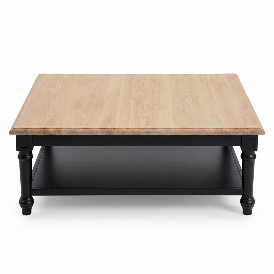 Harper Massiv Eiche Couchtisch  - Schwarz & Eiche Top - 120 x 120 x 40 cm