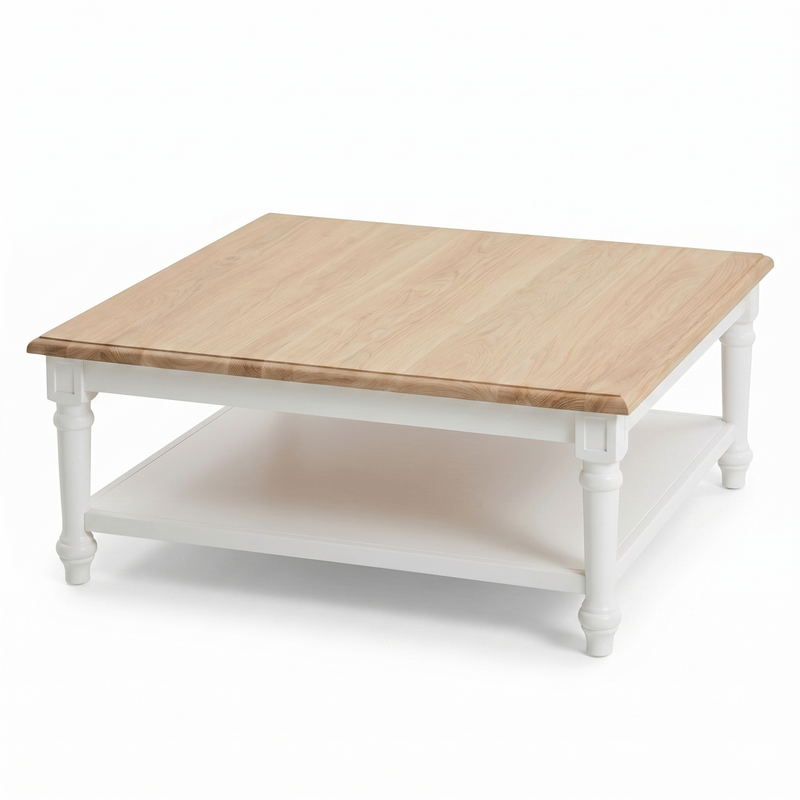 Coffee Table Harper - Solid Oak - White & Oak - 120×120×40 cm