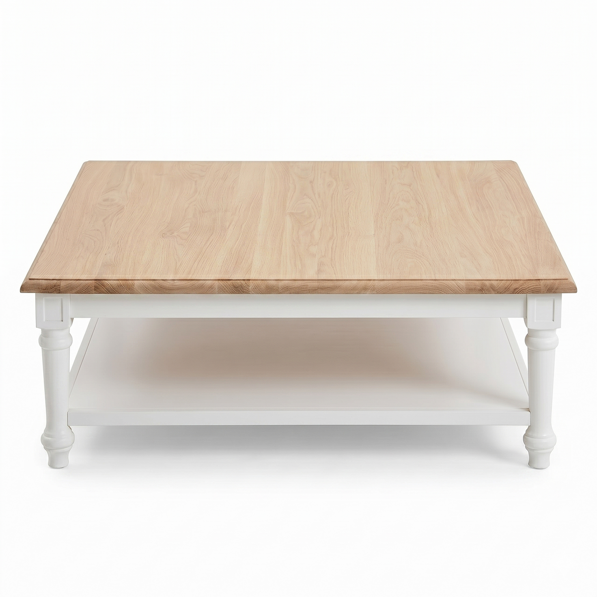 Mesa de Centro Harper - Roble Macizo - Blanco y Roble - 100 x 100 x 40 cm