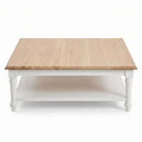 Harper Massiv Eiche Couchtisch  - Weiß & Eiche - 100 x 100 x 40 cm