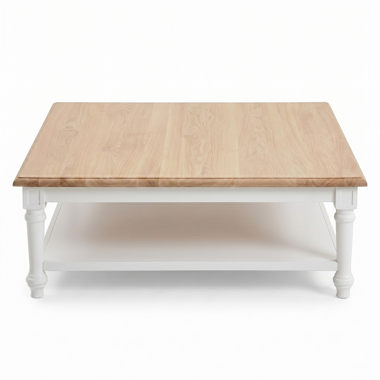 Mesa de Centro Harper - Roble Macizo - Blanco y Roble - 100 x 100 x 40 cm