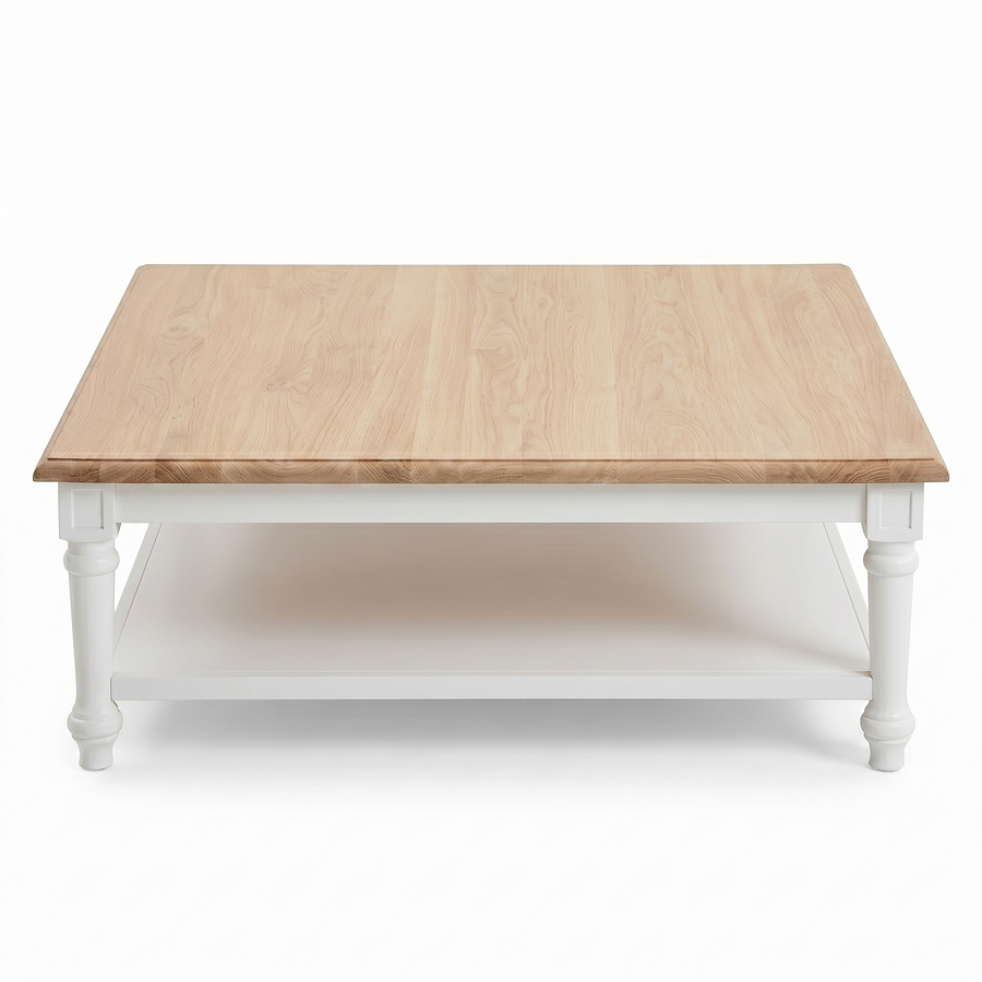 Harper Massiv Eiche Couchtisch  - Weiß & Eiche - 100 x 100 x 40 cm