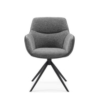 Dining Chair Ferrara - Black Bull Leather & Dark Grey Sneak Fabric with Black Swivel Base - 61 x 61 x 85 cm