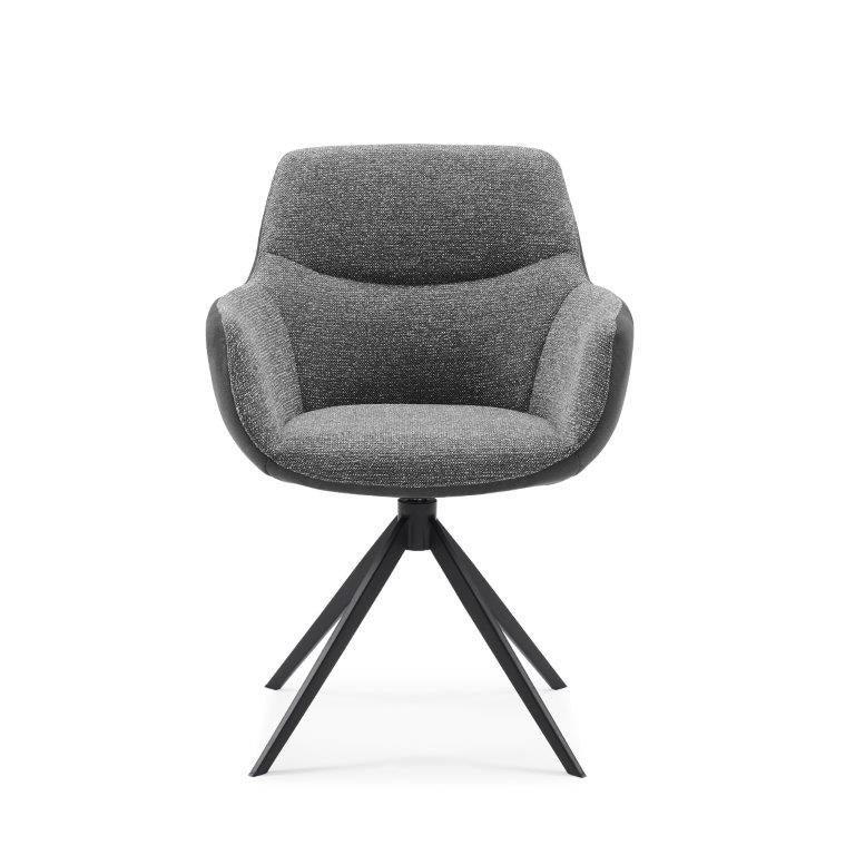Dining Chair Ferrara - Black Bull Leather & Dark Grey Sneak Fabric with Black Swivel Base - 61 x 61 x 85 cm