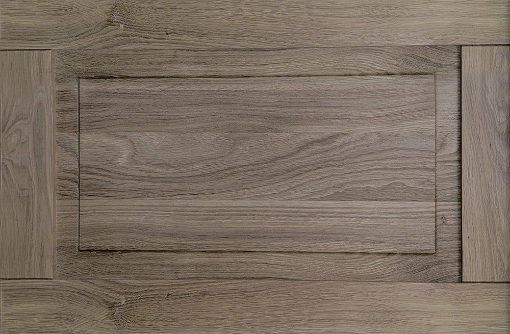 Grey oak colour and solid oak material sample for the Harrison display cabinet