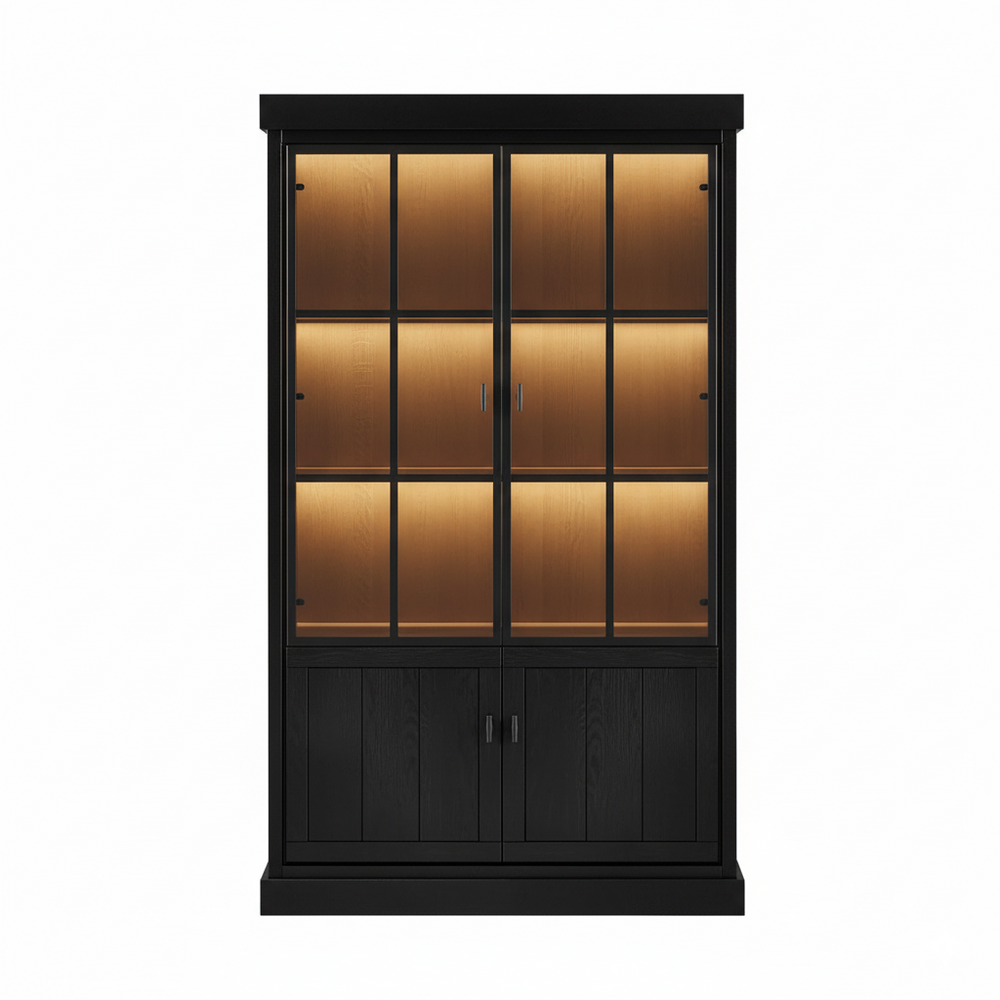 Lancaster Display Cabinet - Black Oak with 2 Glass Panel Doors