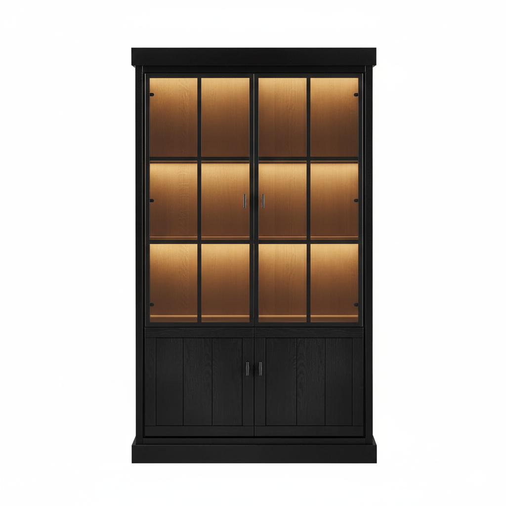 Lancaster Display Cabinet - Black Oak with 2 Glass Panel Doors
