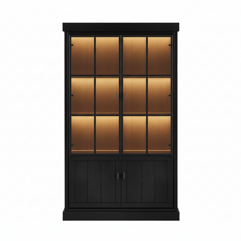 Lancaster Display Cabinet - Black Oak with 2 Glass Panel Doors