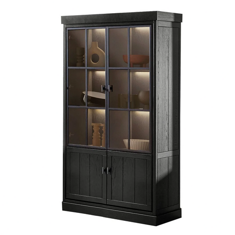 Lancaster Display Cabinet - Black Oak with 2 Glass Panel Doors
