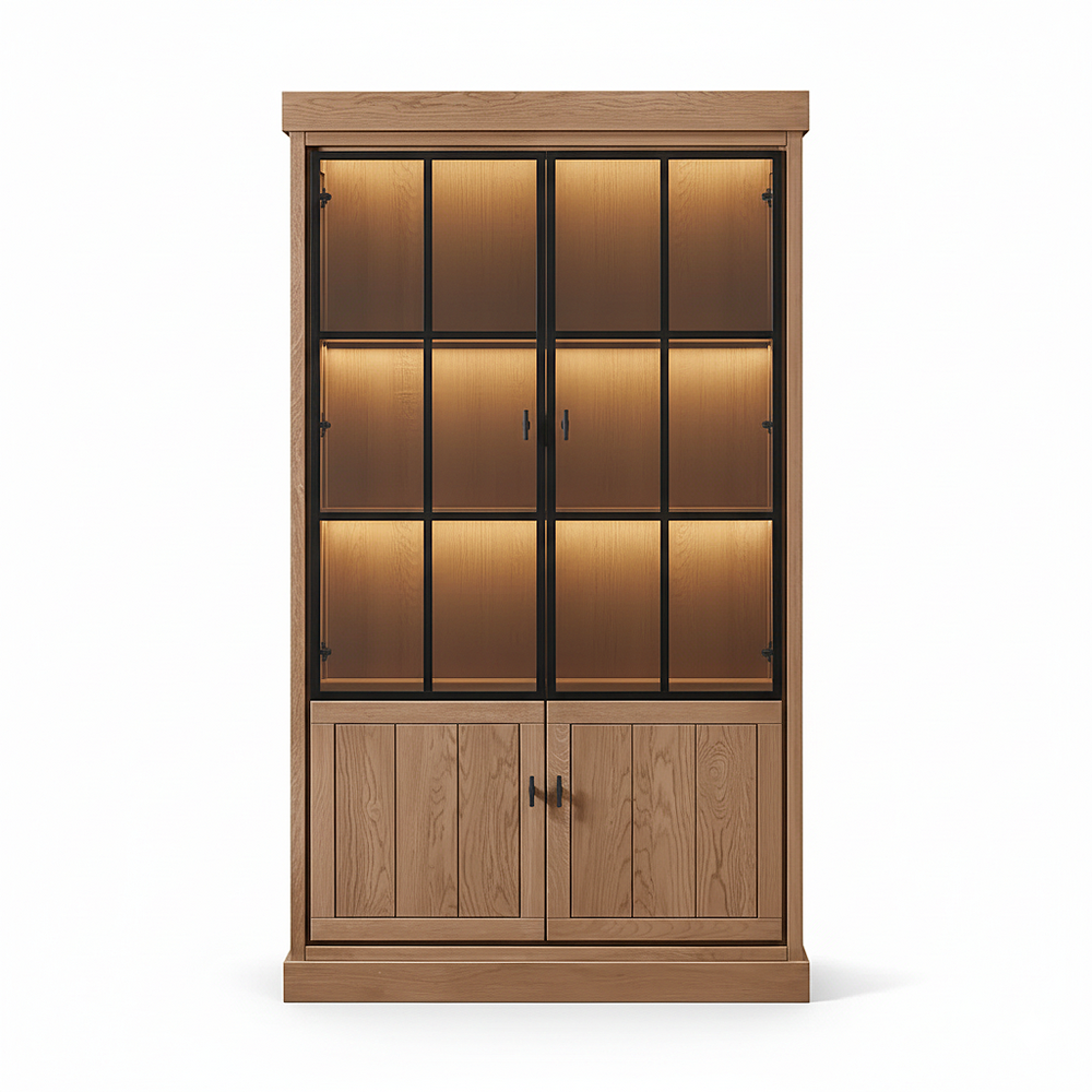 Lancaster Display Cabinet - Brushed Oak with 2 Glass Panel Doors