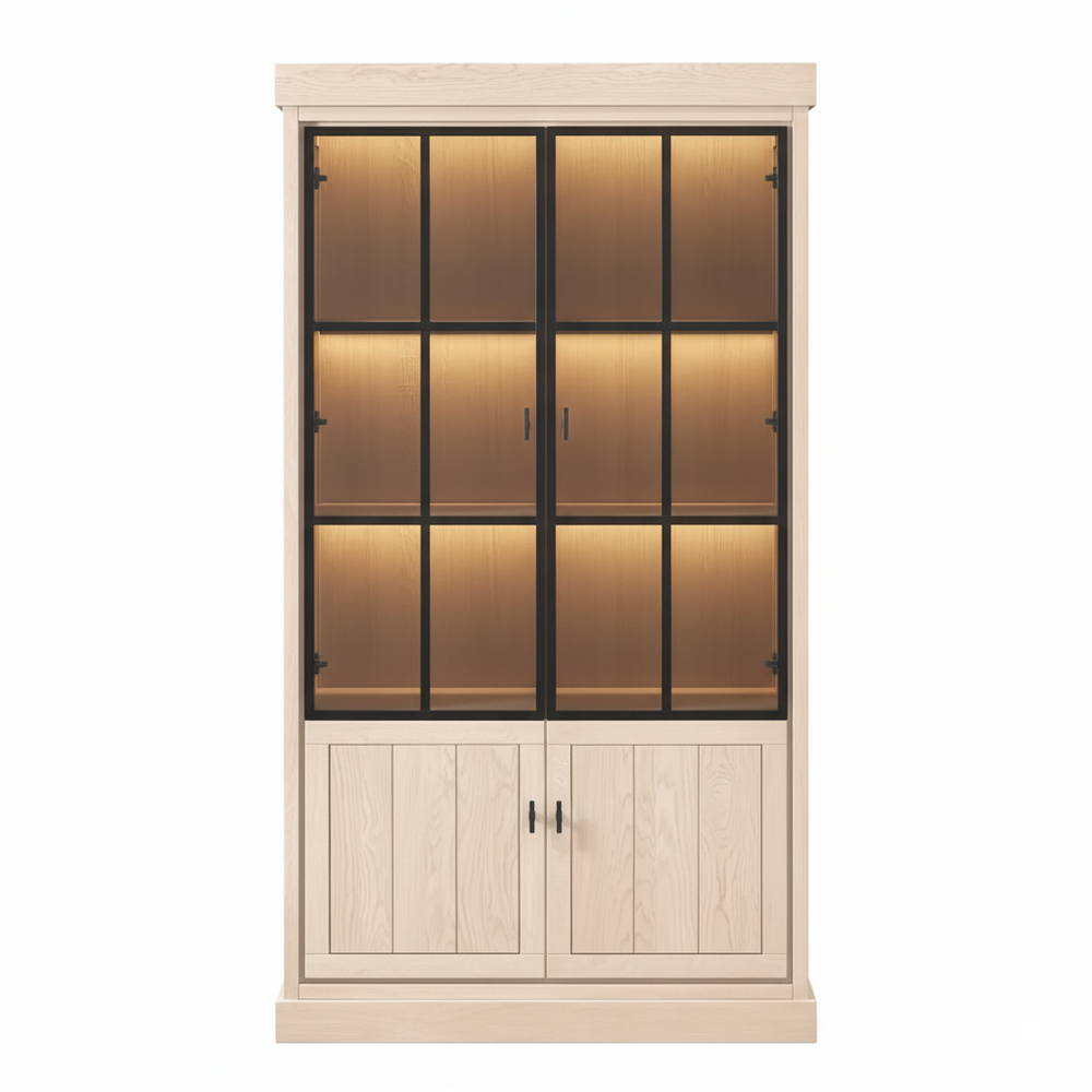 Lancaster Display Cabinet - Light Oak with 2 Glass Panel Doors