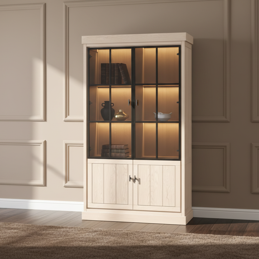 Lancaster Display Cabinet - Light Oak with 2 Glass Panel Doors - View 2