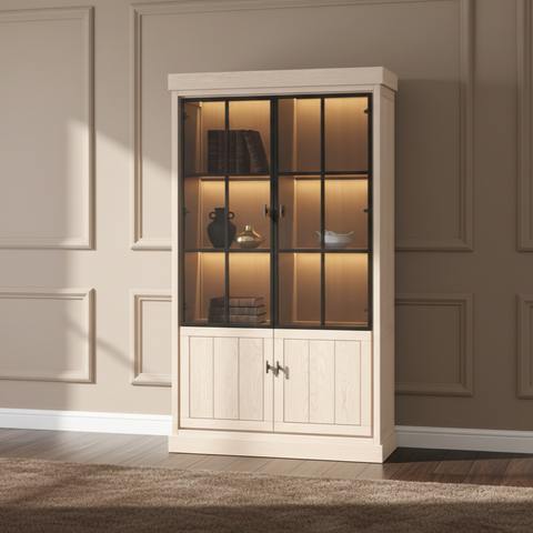 Lancaster Display Cabinet - Light Oak with 2 Glass Panel Doors