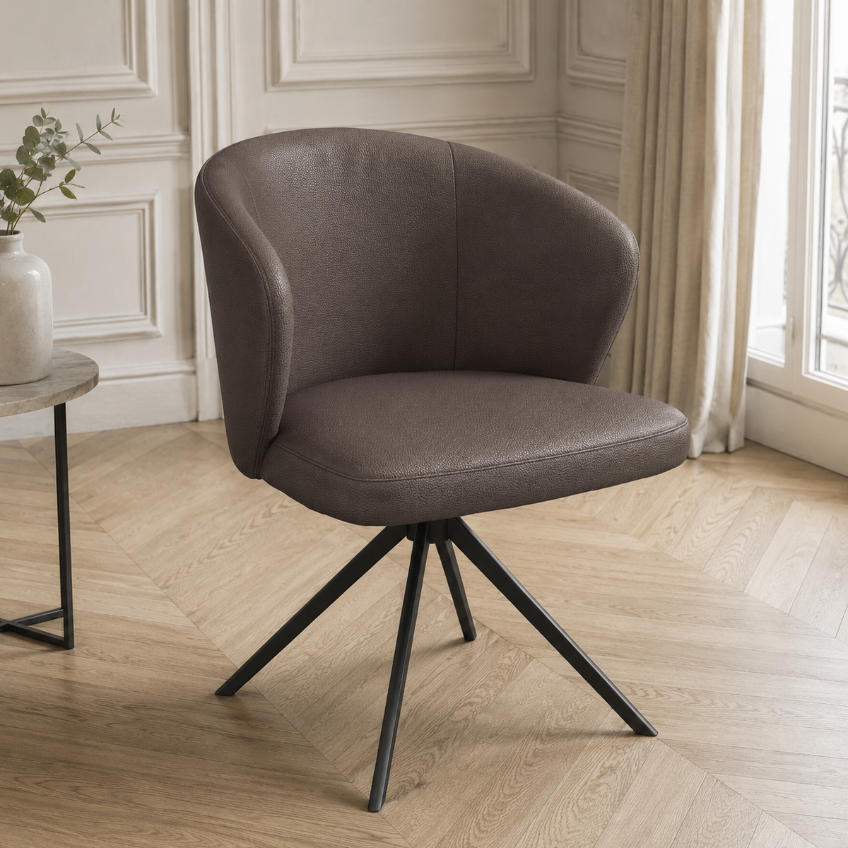 Chaise à manger Lazio - Cuir B402 - Base pivotante noire - Chaise à manger rembourrée - 57 x 58,5 x 81 cm