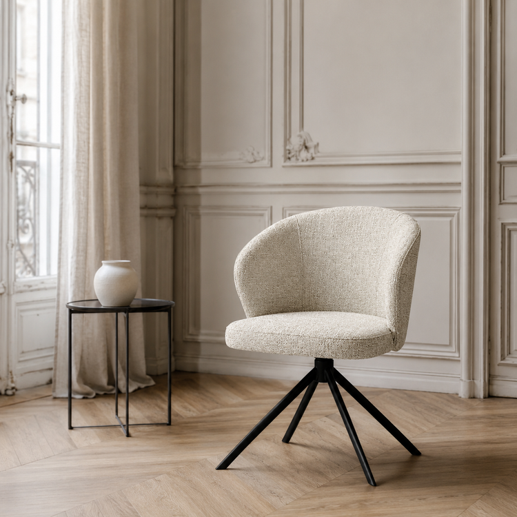 Chaise à manger Lazio - Oasis 01 Tissu - Base pivotante noire - Chaise à manger rembourrée - 57 x 58,5 x 81 cm