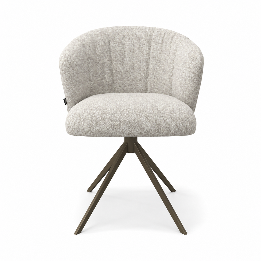 Lecce Dining Chair - Light Greige Rhythm 01 Fabric - Espresso Swivel Base - 58 x 59 x 80 cm