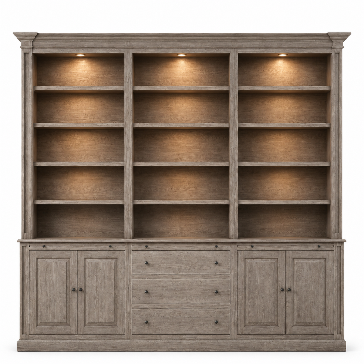 Librería Beaumont - Roble Marrón y Gris Cepillado - 310 x 240 cm