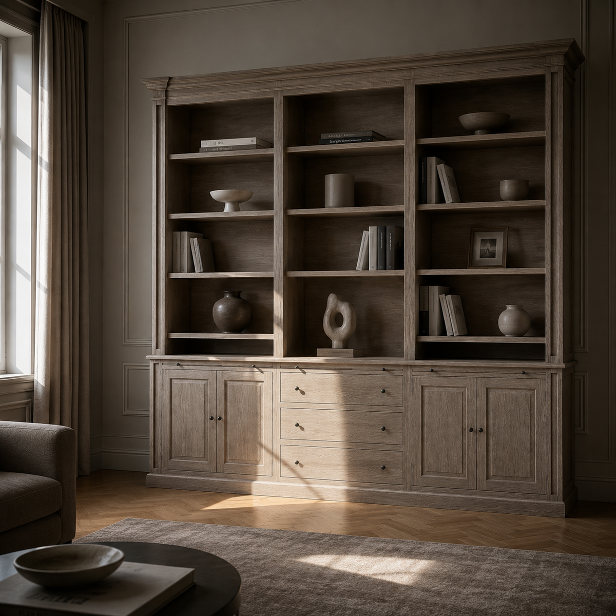 Librería Beaumont - Roble Marrón y Gris Cepillado - 310 x 240 cm