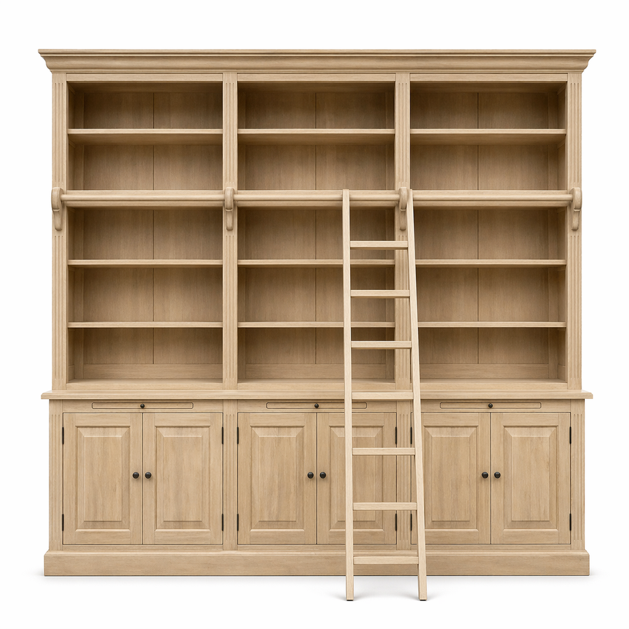 Bibliotheksschrank Milton - Natur Massiv Eiche - 310 x 50 x 240 cm
