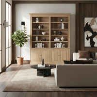Loire Double Bookcase – Solid Natural Oak Classic Open 4-Door Storage Unit | Marcottestyle