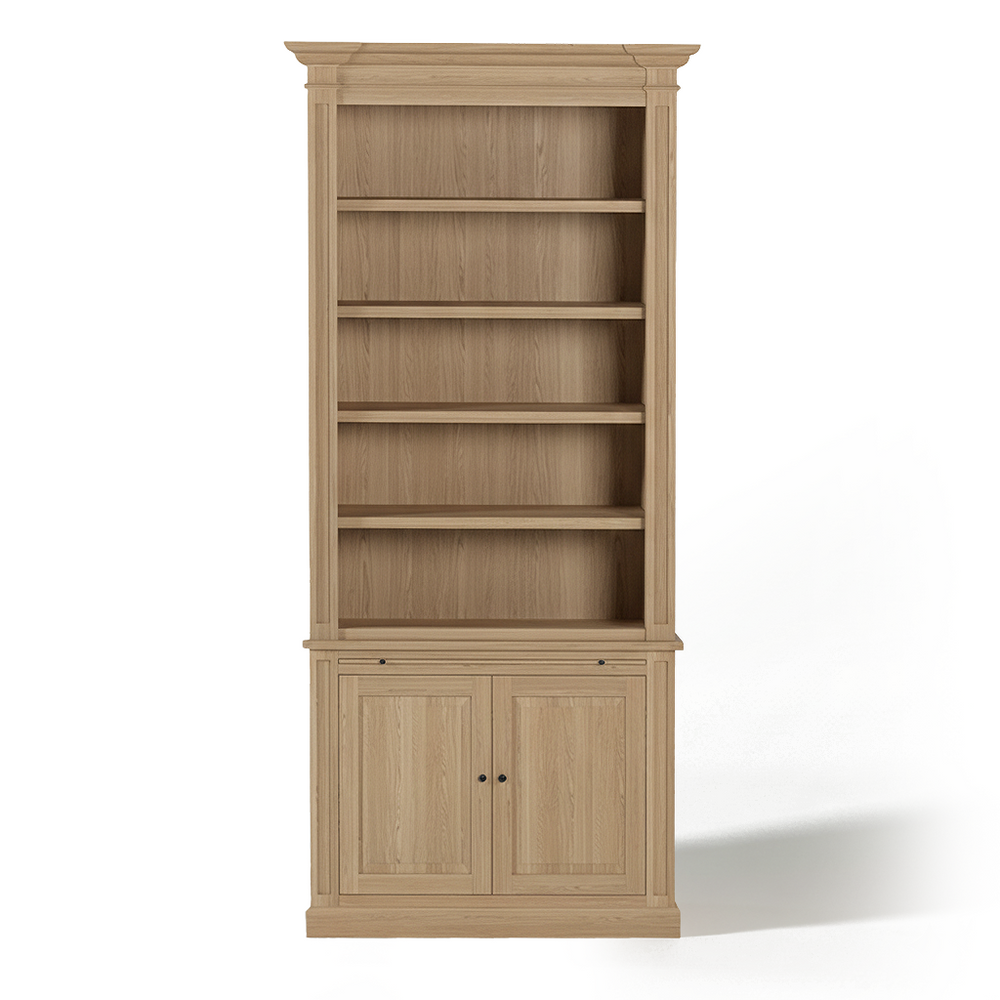 Loire Single Bookcase – Solid Oak Classic Open 2-Door Storage Unit