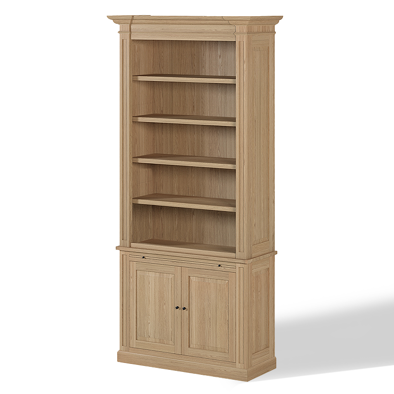 Loire Single Bookcase – Solid Oak Classic Open 2-Door Storage Unit | Marcottestyle