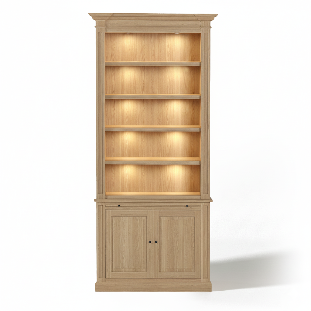 Loire Single Bookcase – Solid Oak Classic Open 2-Door Storage Unit | Marcottestyle