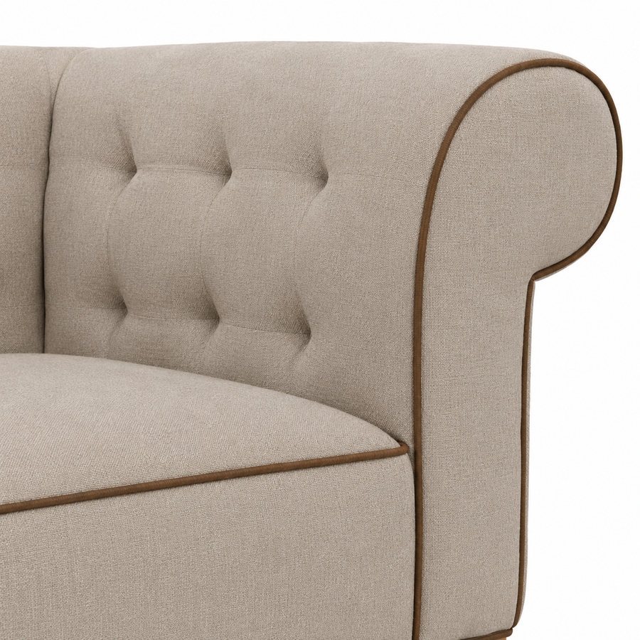 Lounge Cirus with Chesterfield Details - Beige with Brown Piping - 175×70×70cm