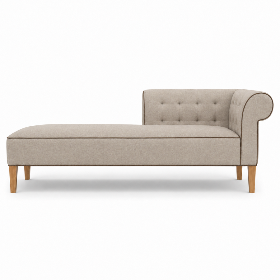 Lounge Cirus with Chesterfield Details - Beige with Brown Piping - 175×70×70cm