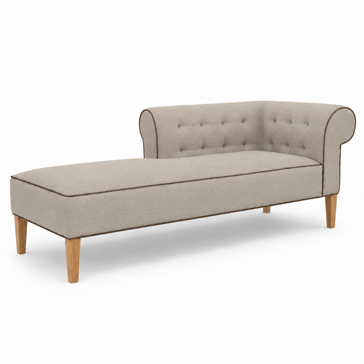 Lounge Cirus with Chesterfield Details - Beige with Brown Piping - 175×70×70cm