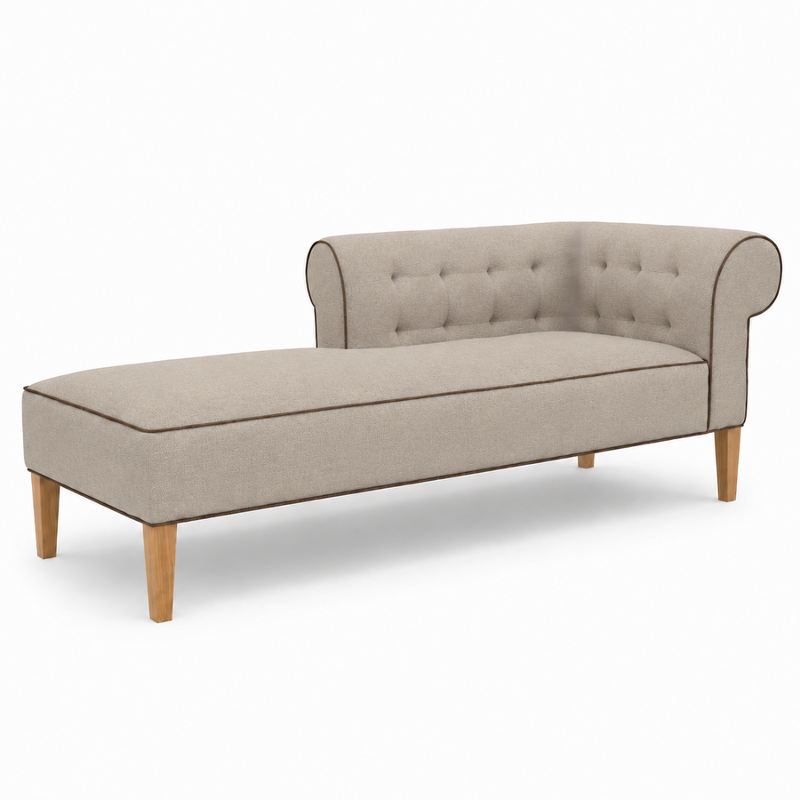 Lounge Cirus with Chesterfield Details - Beige with Brown Piping - 175×70×70cm