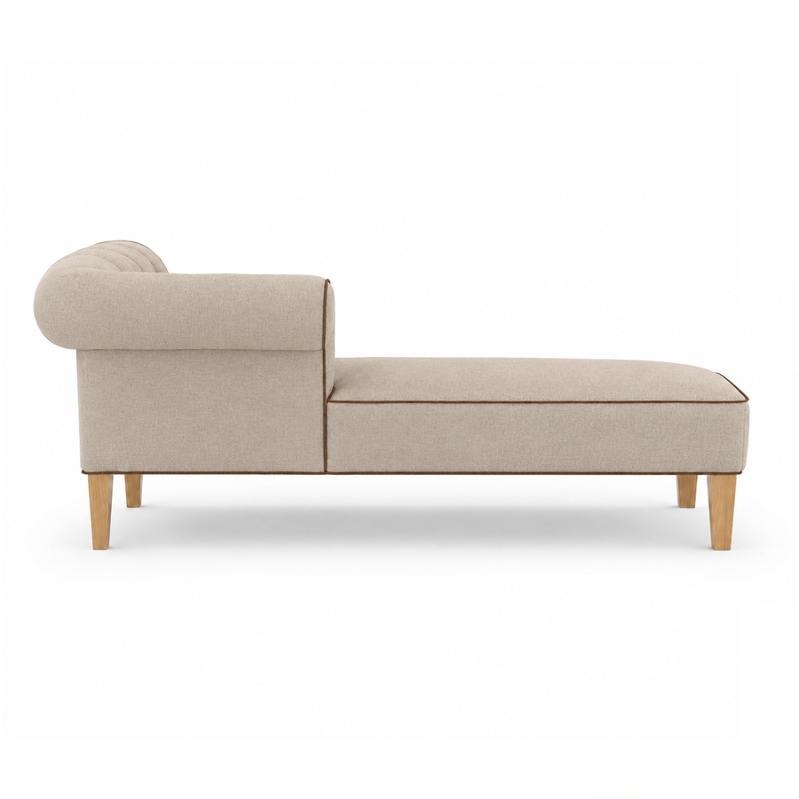Lounge Cirus with Chesterfield Details - Beige with Brown Piping - 175×70×70cm