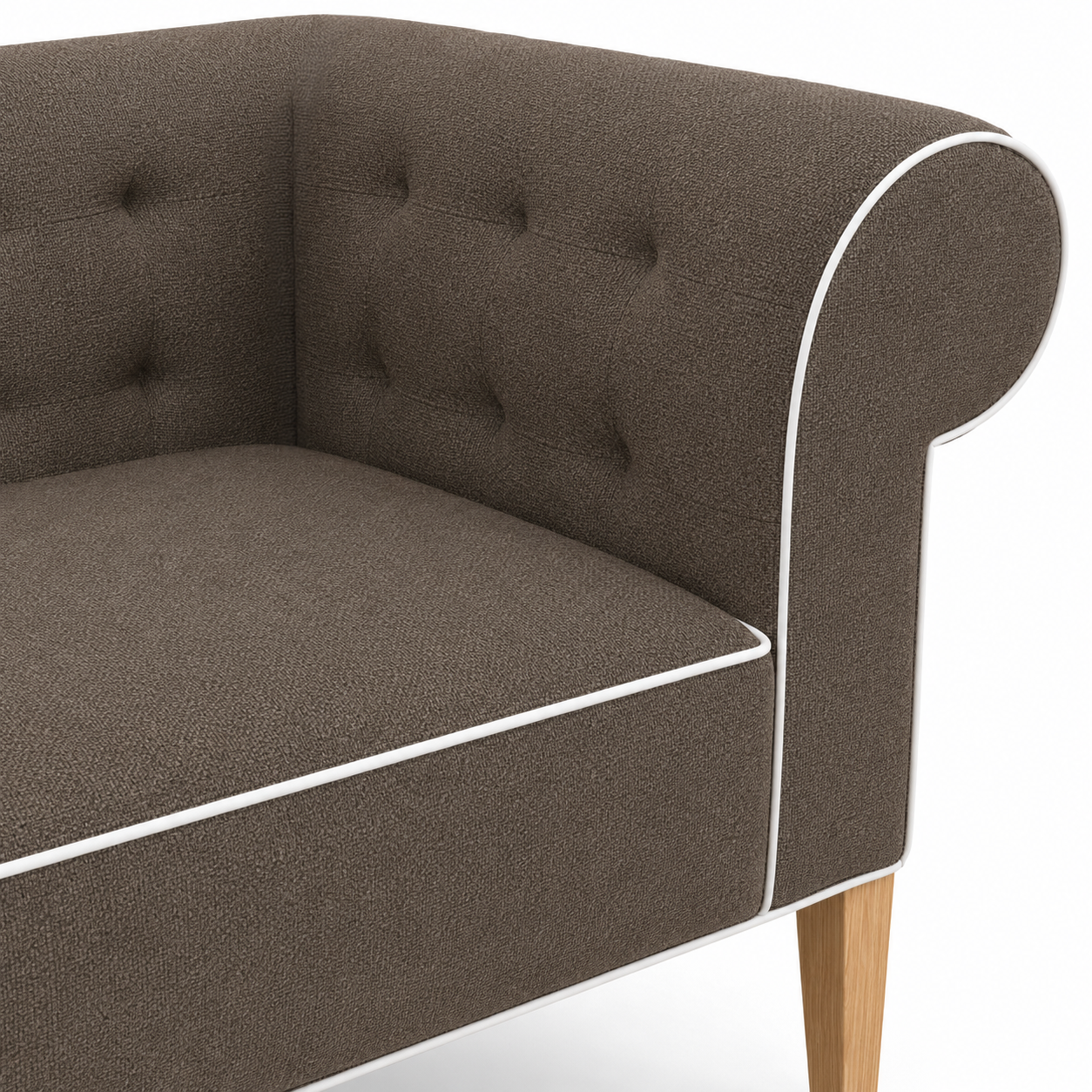 Lounge Cirus avec Chesterfield Details - Marron avec Blanc Piping - 175×70×70cm
