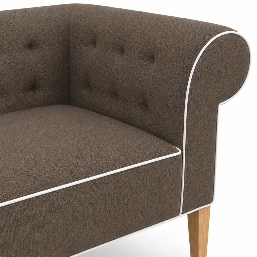 Lounge Cirus avec Chesterfield Details - Marron avec Blanc Piping - 175×70×70cm