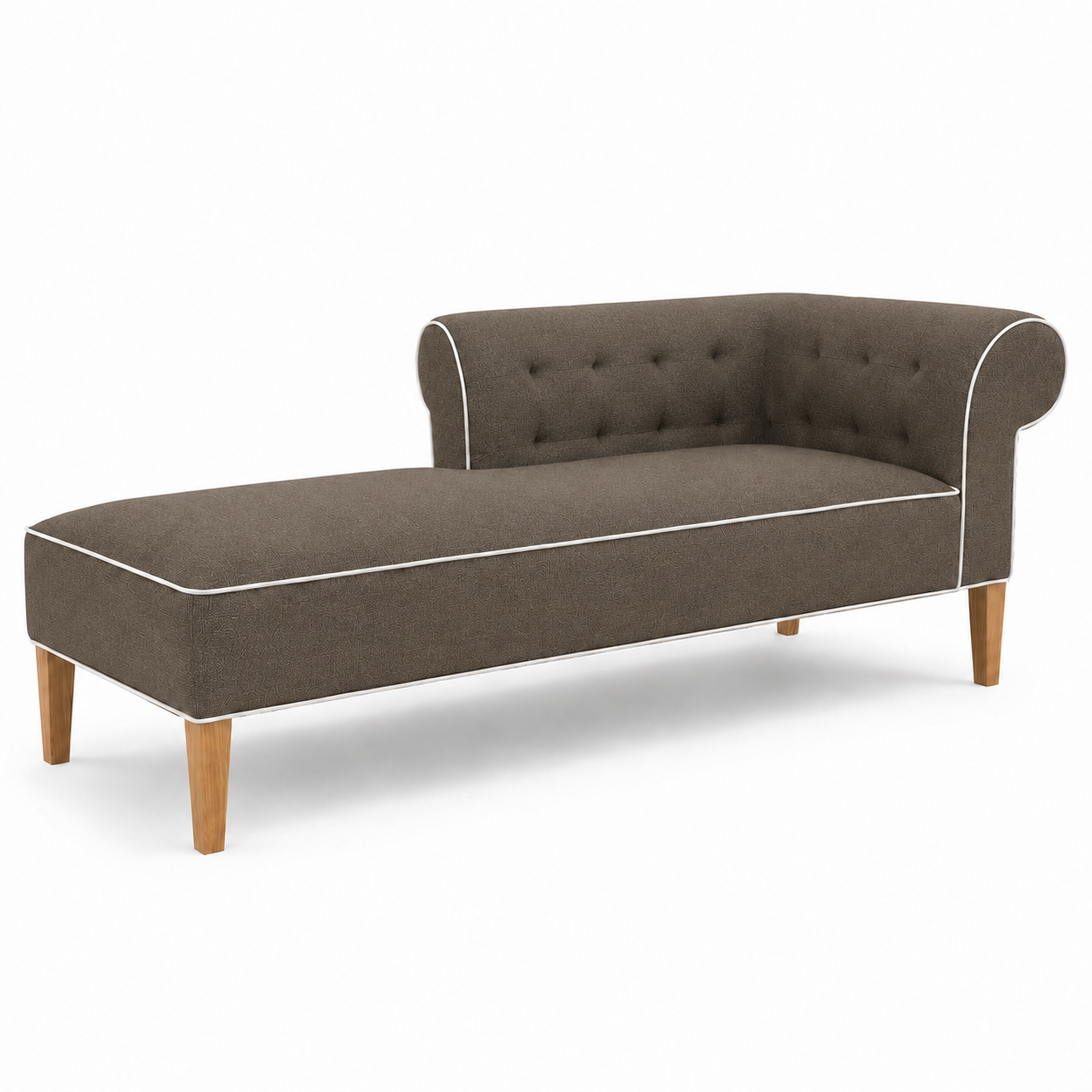 Lounge Cirus avec Chesterfield Details - Marron avec Blanc Piping - 175×70×70cm