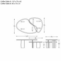 Luna Massiv Eiche Nesting Couchtisch Set - 127 x 75 x 42 cm & 85 x 75 x 31 cm