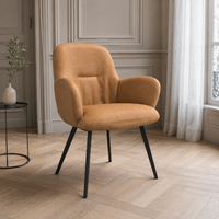 Mancini Dining Chair - Camel Leather B401 - Black Metal Legs - 60 x 63.5 x 88 cm