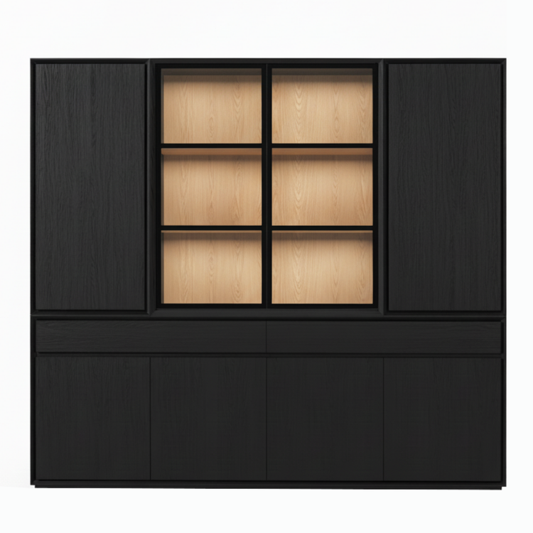 Mezor Large Showcase Cabinet - Black with Glass Display | Marcottestyle